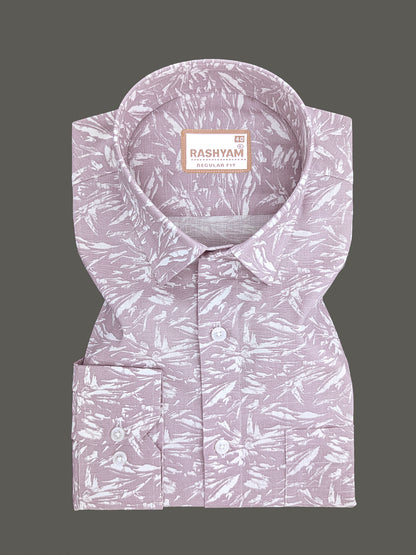 Premium Linen Dusty Pink Tropical Palm Printed Formal Shirt