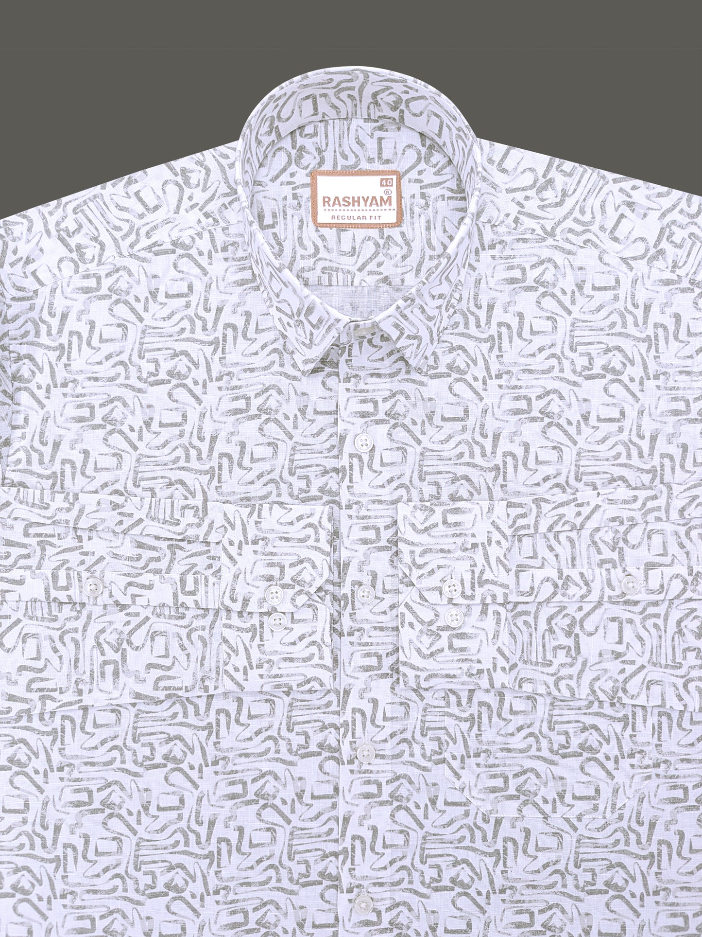 Olivetta Italian Premium Linen Olive Grey Frostline Printed Formal Shirt