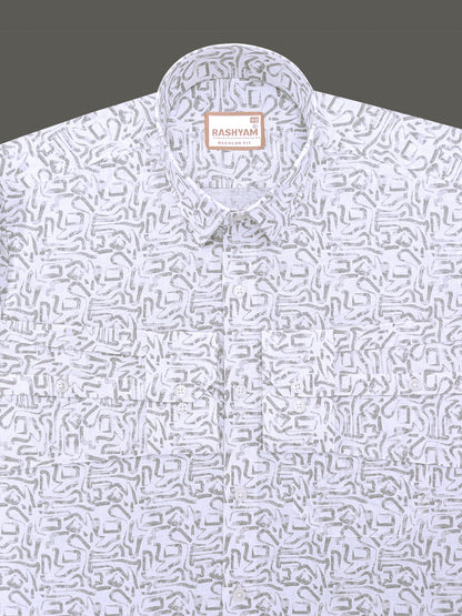 Olivetta Italian Premium Linen Olive Grey Frostline Printed Formal Shirt