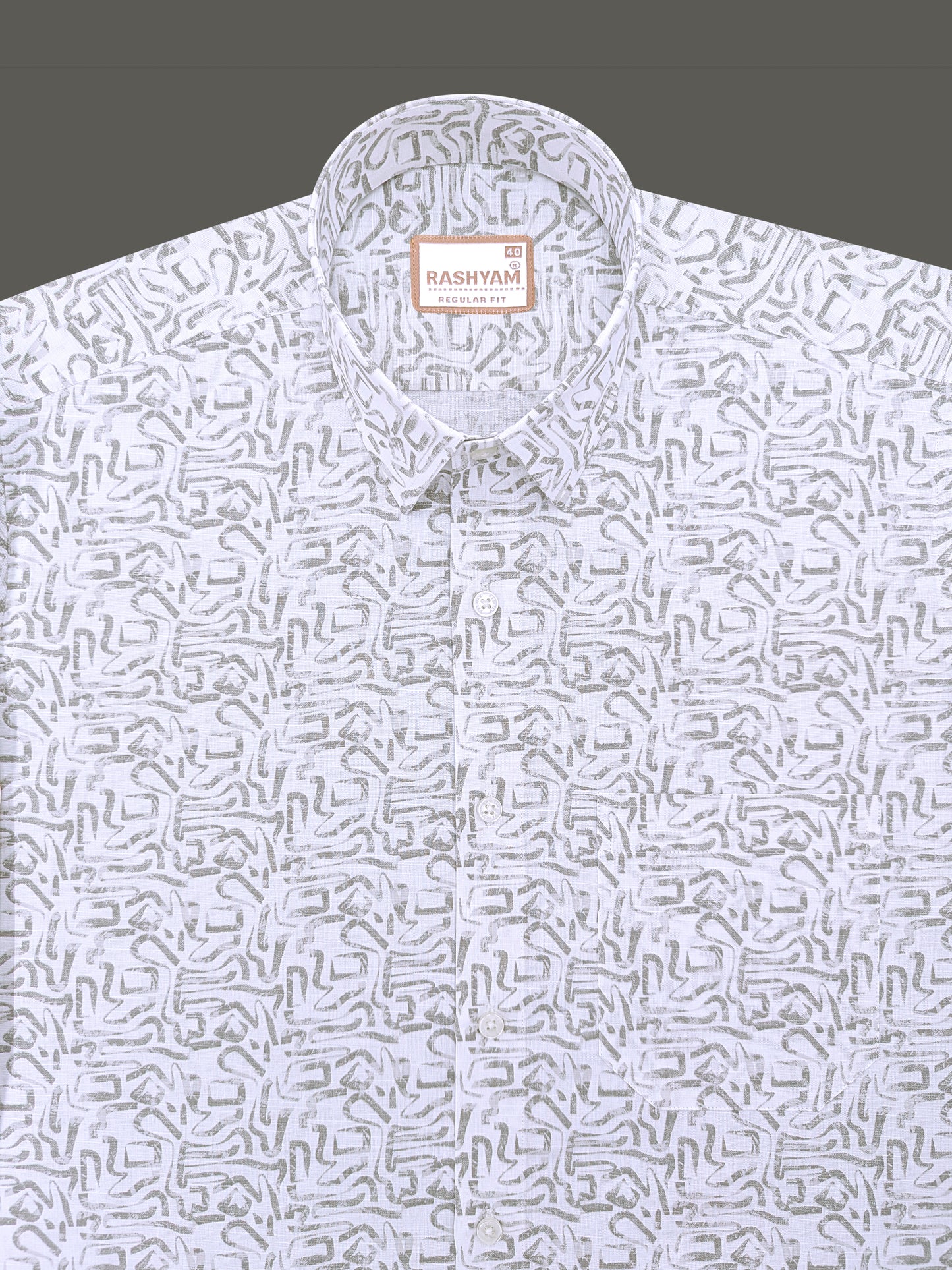 Olivetta Italian Premium Linen Olive Grey Frostline Printed Formal Shirt