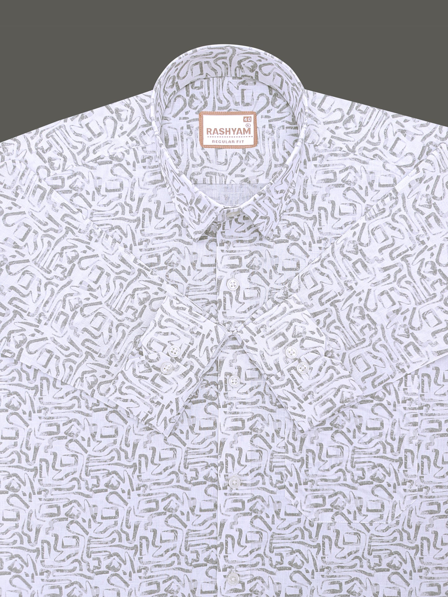Olivetta Italian Premium Linen Olive Grey Frostline Printed Formal Shirt