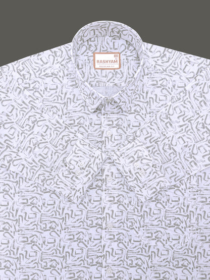 Olivetta Italian Premium Linen Olive Grey Frostline Printed Formal Shirt