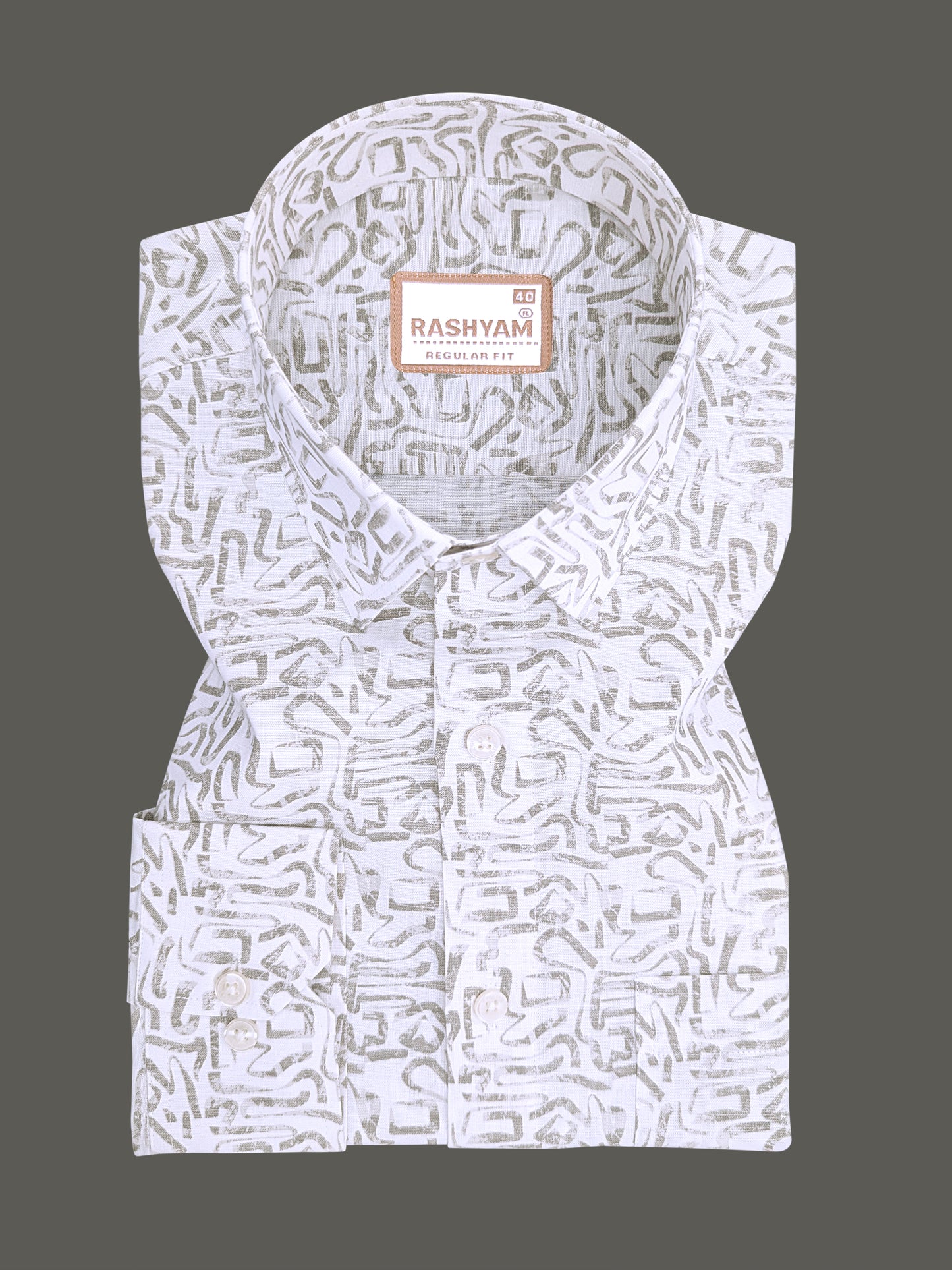 Olivetta Italian Premium Linen Olive Grey Frostline Printed Formal Shirt