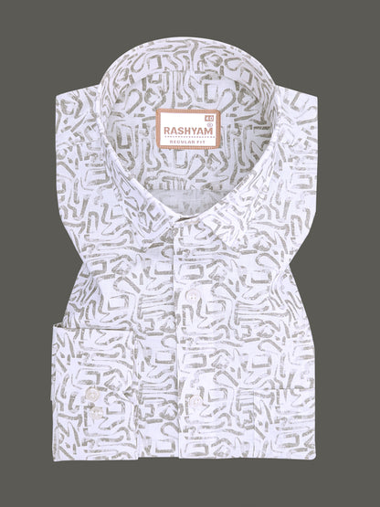 Olivetta Italian Premium Linen Olive Grey Frostline Printed Formal Shirt