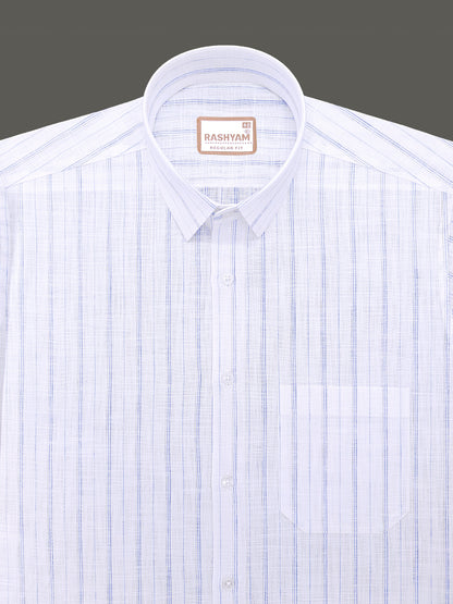 Bellariva Premium Linen Cotton Bluewater Stripe On White Formal Shirt