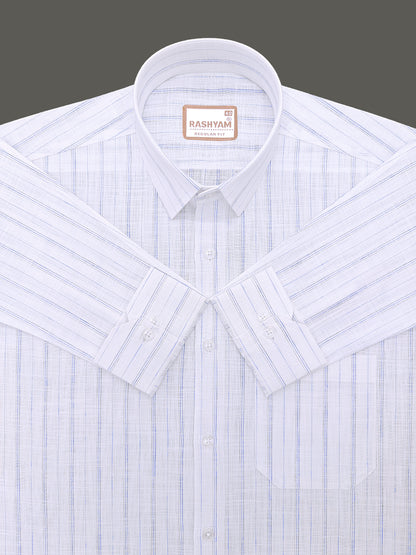 Bellariva Premium Linen Cotton Bluewater Stripe On White Formal Shirt