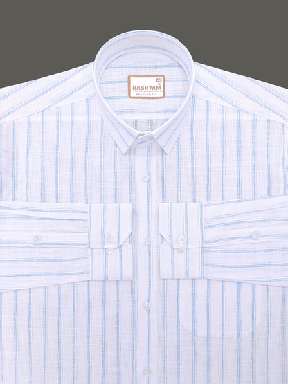 Bellariva Premium Linen Cotton Skywave Stripe On White Formal Shirt
