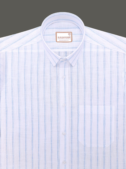 Bellariva Premium Linen Cotton Skywave Stripe On White Formal Shirt