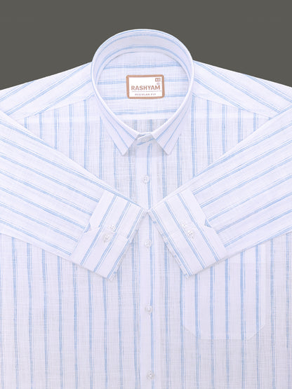 Bellariva Premium Linen Cotton Skywave Stripe On White Formal Shirt