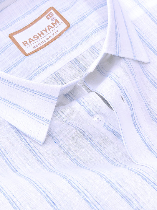 Bellariva Premium Linen Cotton Skywave Stripe On White Formal Shirt