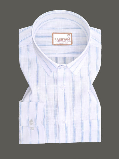 Bellariva Premium Linen Cotton Skywave Stripe On White Formal Shirt