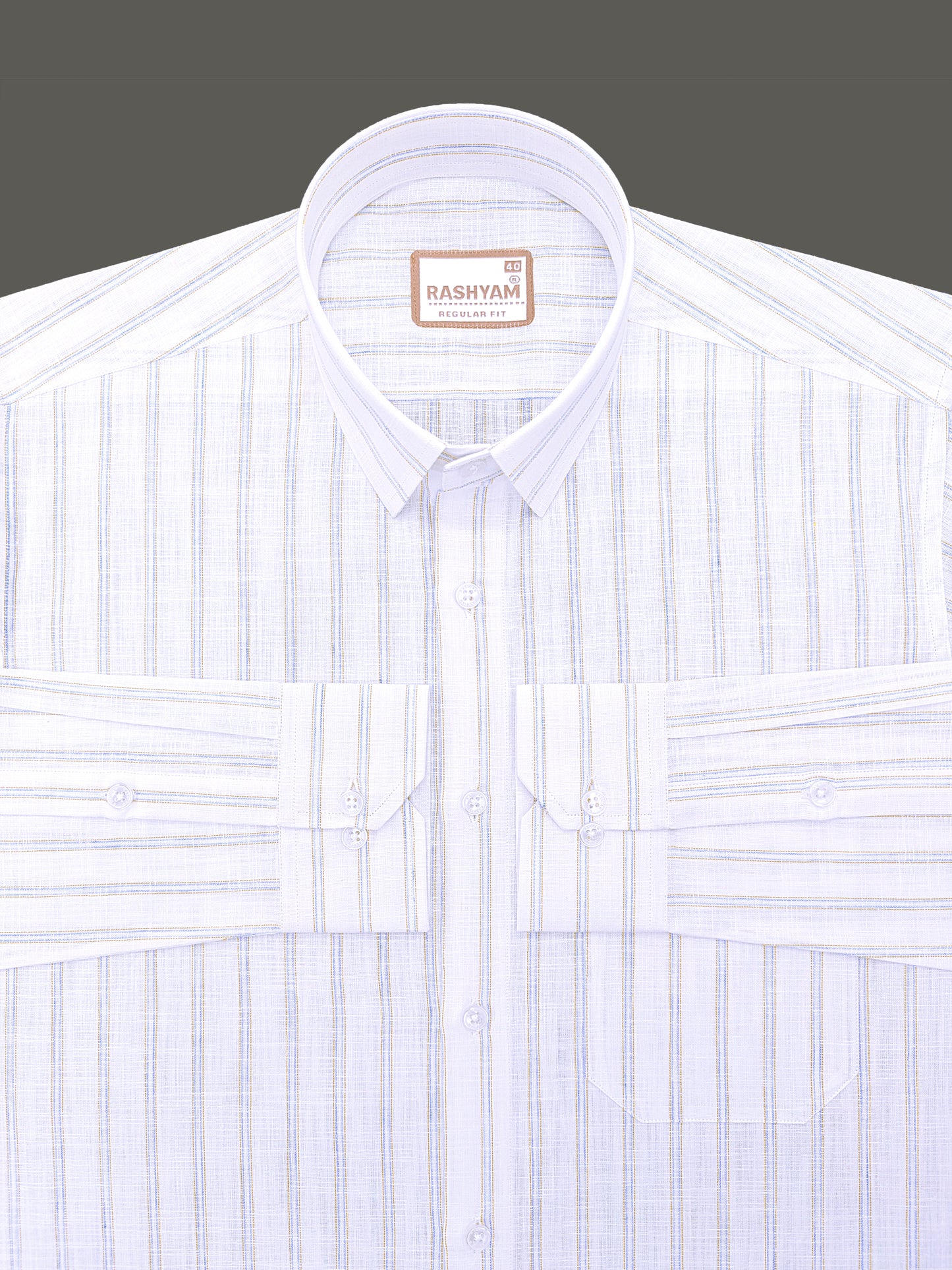Bellariva Premium Linen Cotton Blue With Yellow Stripe On White Formal Shirt