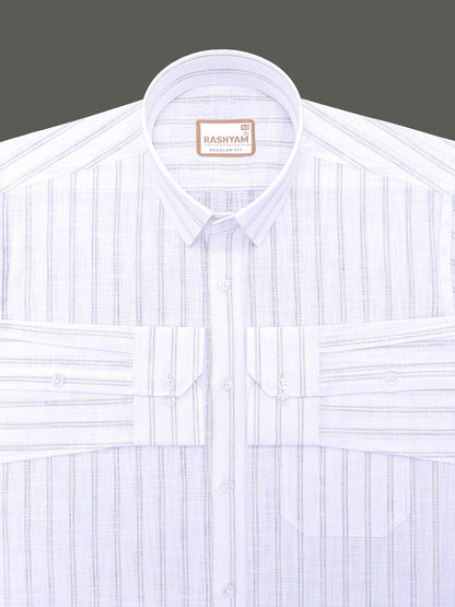 Bellariva Premium Linen Cotton Blue With Yellow Stripe On White Formal Shirt