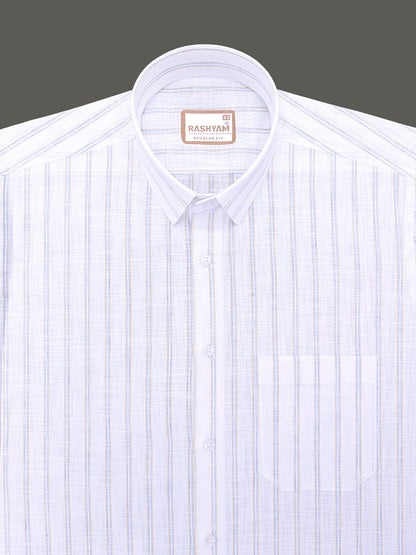 Bellariva Premium Linen Cotton Blue With Yellow Stripe On White Formal Shirt