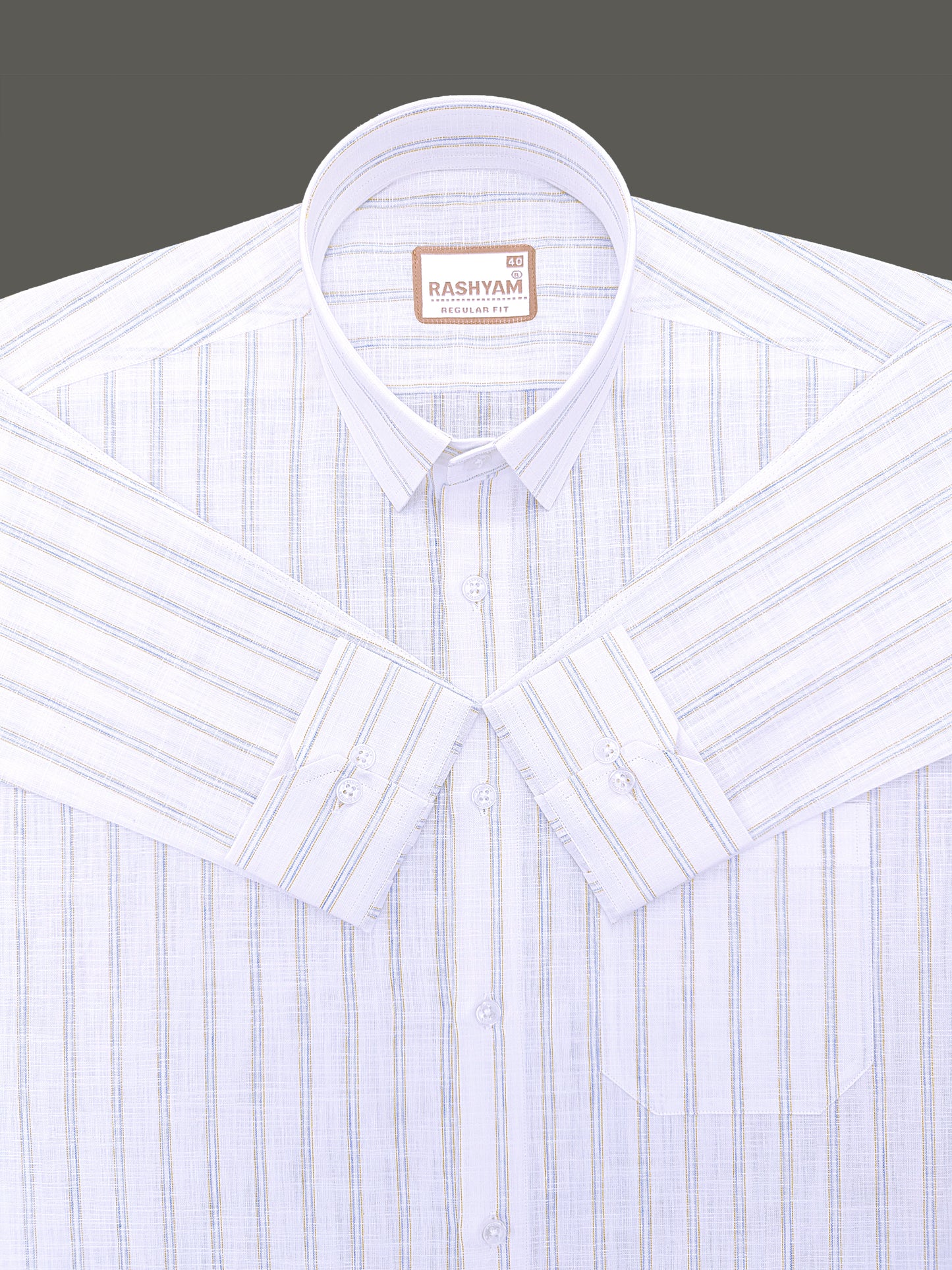 Bellariva Premium Linen Cotton Blue With Yellow Stripe On White Formal Shirt