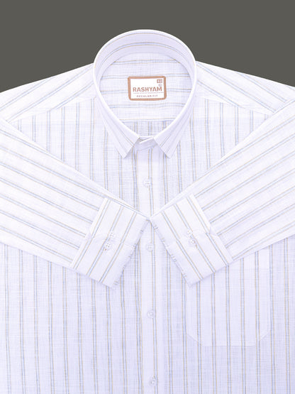Bellariva Premium Linen Cotton Blue With Yellow Stripe On White Formal Shirt