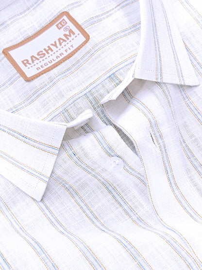 Bellariva Premium Linen Cotton Blue With Yellow Stripe On White Formal Shirt