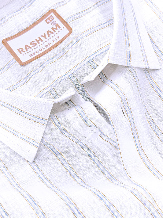 Bellariva Premium Linen Cotton Blue With Yellow Stripe On White Formal Shirt