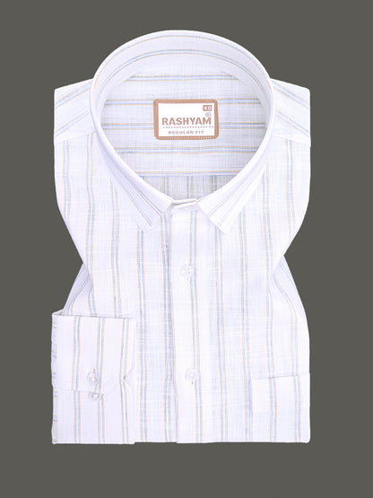 Bellariva Premium Linen Cotton Blue With Yellow Stripe On White Formal Shirt