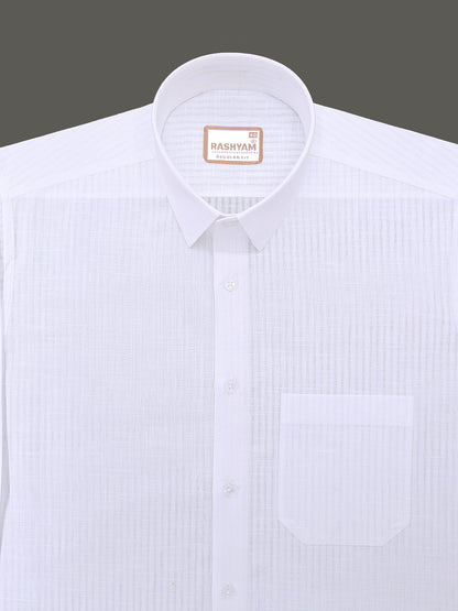 Italian Premium Linen Cotton Bright White Multi Stripe Formal Shirt