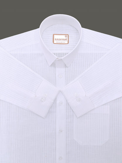 Italian Premium Linen Cotton Bright White Multi Stripe Formal Shirt