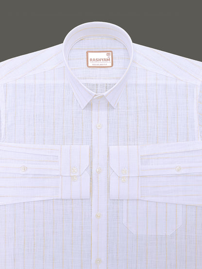 Bellariva Premium Linen Cotton Sunblush Line On White Formal Shirt