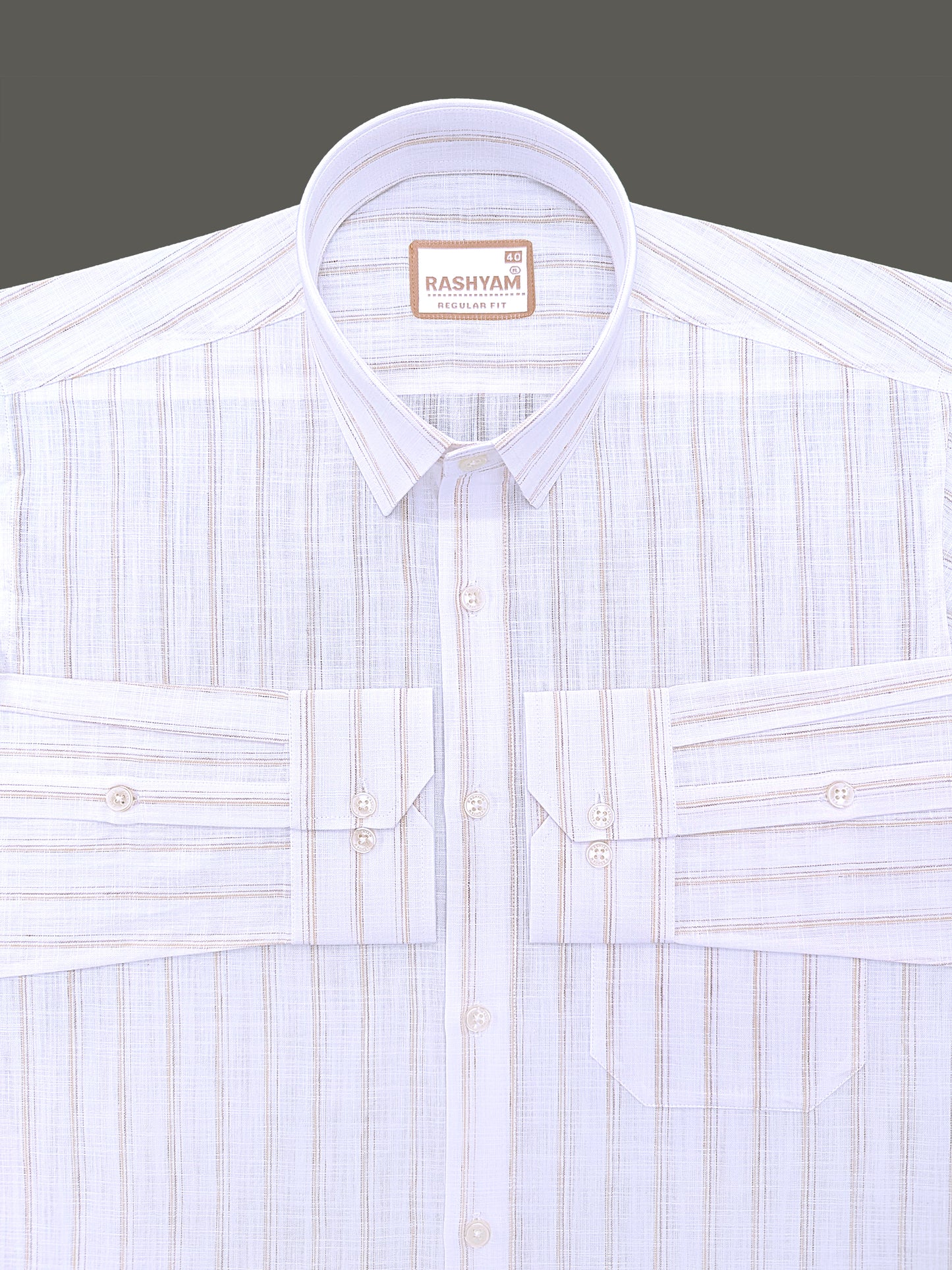 Bellariva Premium Linen Cotton Almond Crest Line On White Formal Shirt