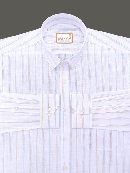 Bellariva Premium Linen Cotton Almond Crest Line On White Formal Shirt
