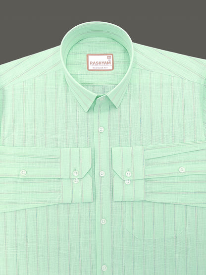 Bellariva Premium Linen Cotton Multi Line On Mint Green Formal Shirt