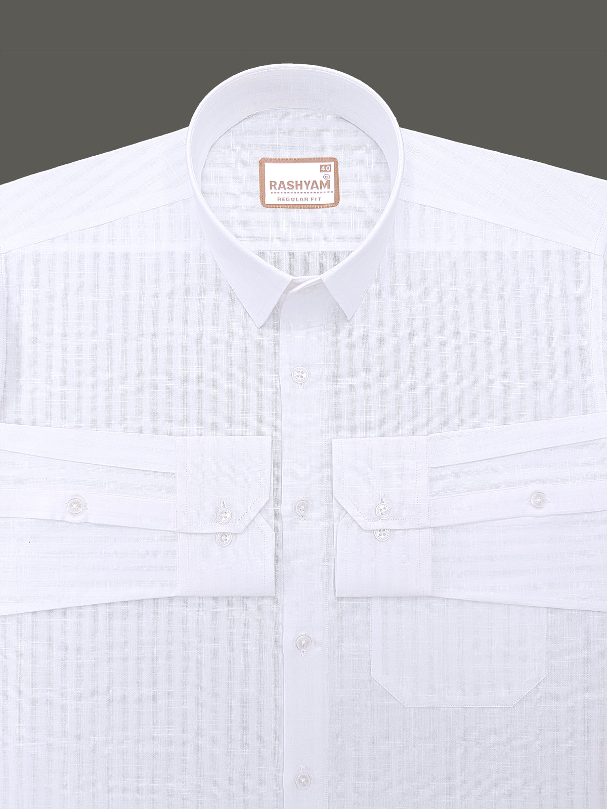Italian Linen Cotton Bright White Self Striped Designer Formal Shirt
