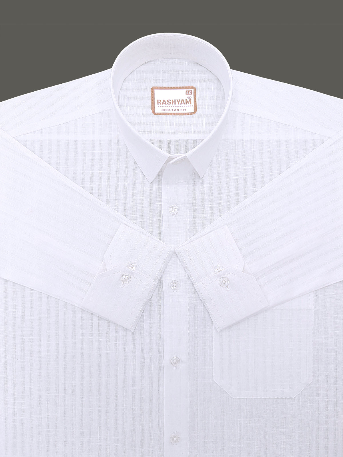 Italian Linen Cotton Bright White Self Striped Designer Formal Shirt