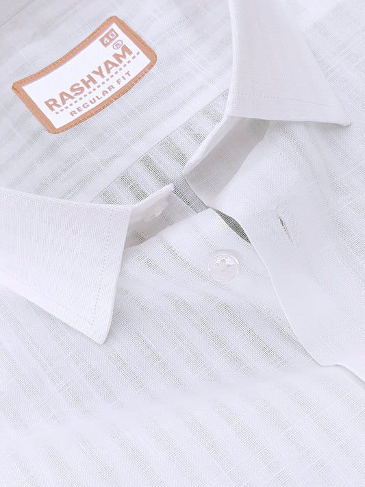 Italian Linen Cotton Bright White Self Striped Designer Formal Shirt