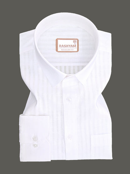 Italian Linen Cotton Bright White Self Striped Designer Formal Shirt