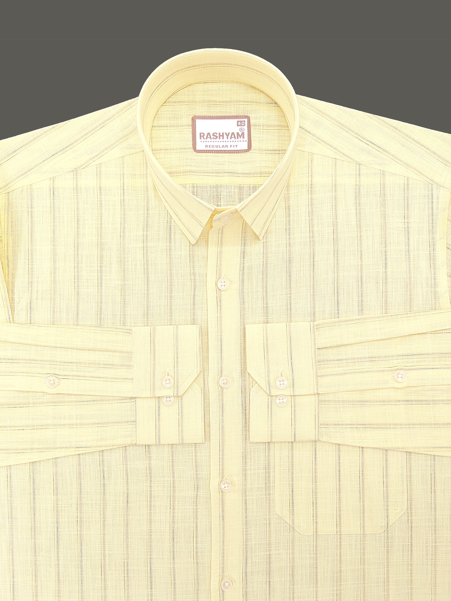 Bellariva Premium Linen Cotton Green And Blue Line On Lemon Yellow Formal Shirt