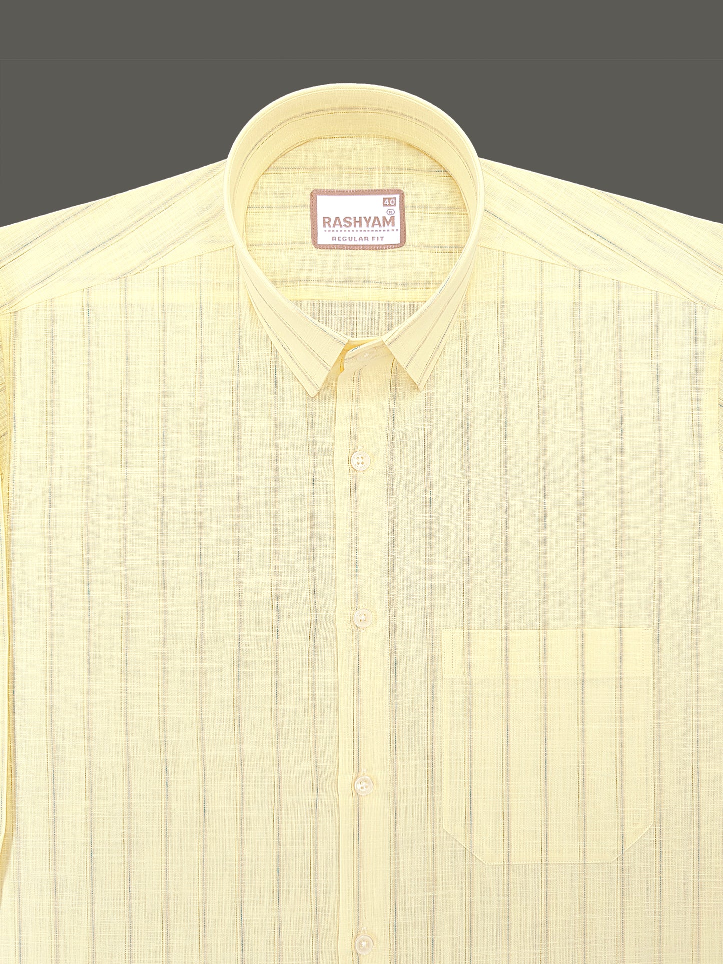 Bellariva Premium Linen Cotton Green And Blue Line On Lemon Yellow Formal Shirt