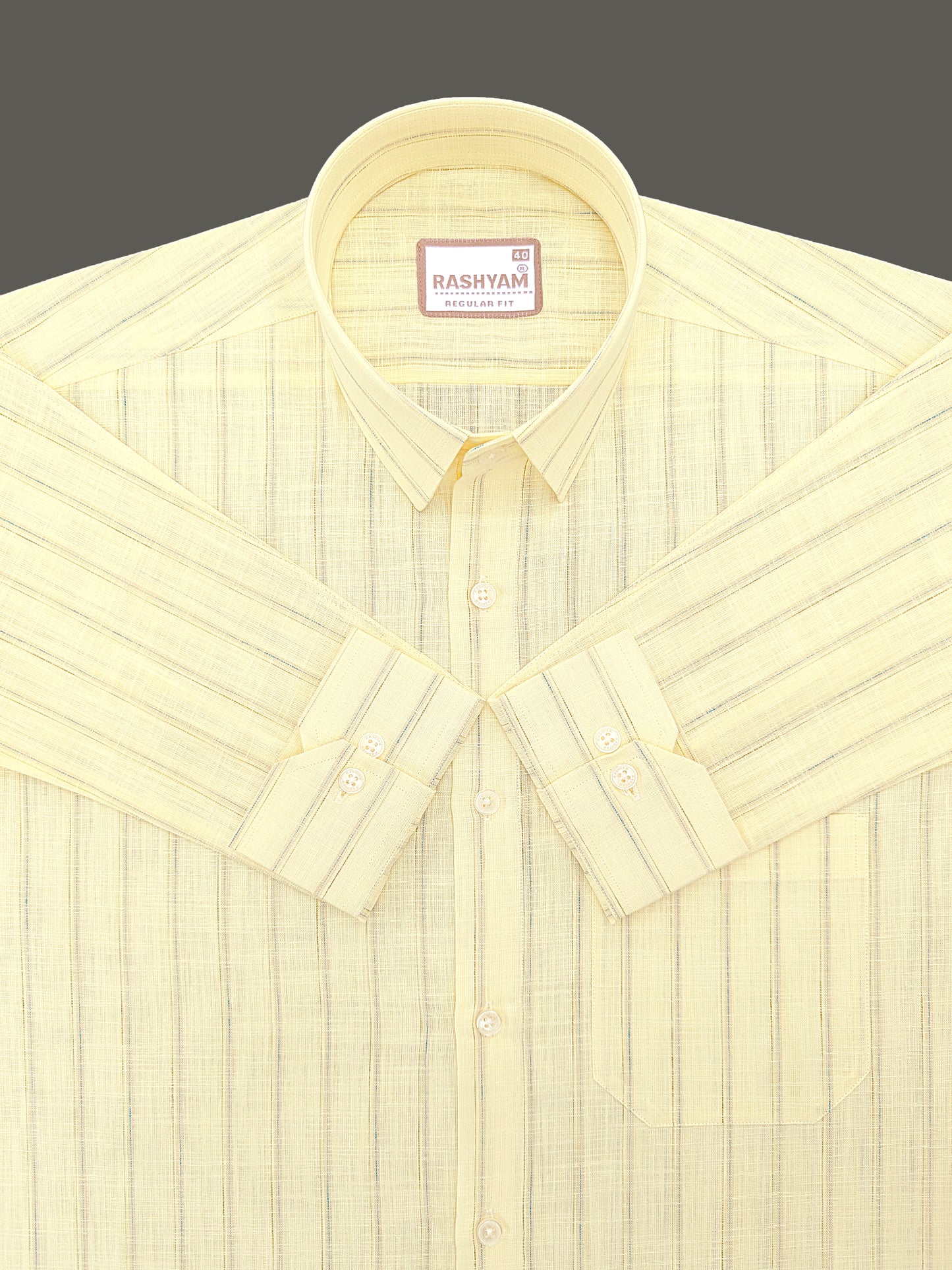 Bellariva Premium Linen Cotton Green And Blue Line On Lemon Yellow Formal Shirt