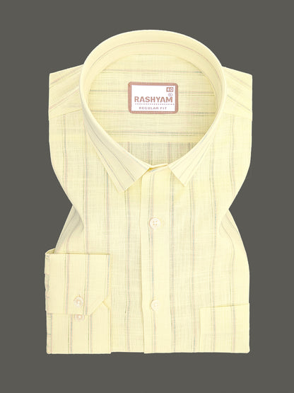 Bellariva Premium Linen Cotton Green And Blue Line On Lemon Yellow Formal Shirt
