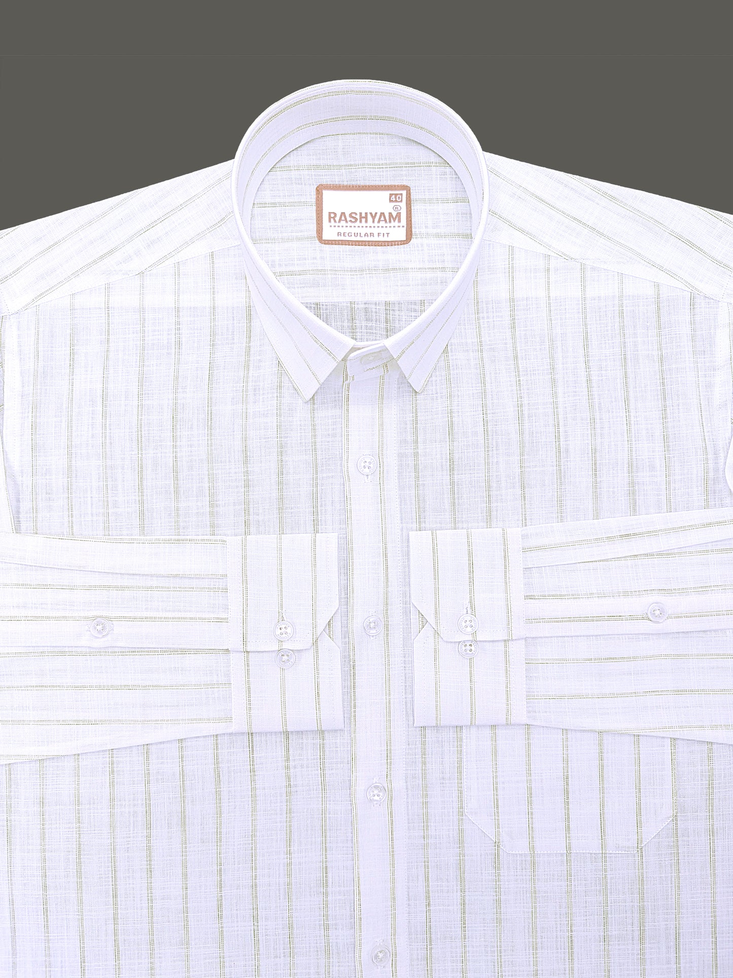 Premium Linen Cotton Bellariva Pistachio Olive Line On White Formal Shirt