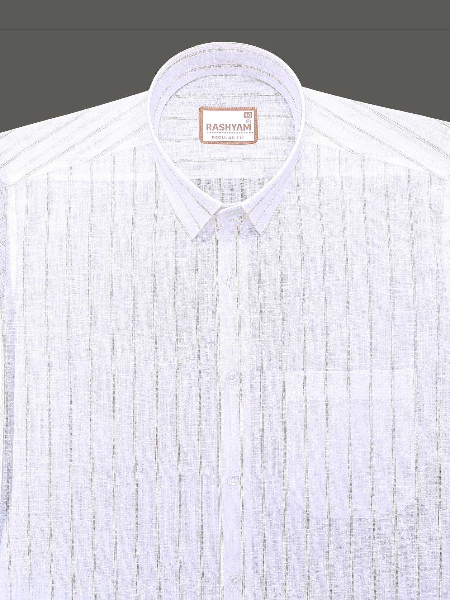 Premium Linen Cotton Bellariva Pistachio Olive Line On White Formal Shirt