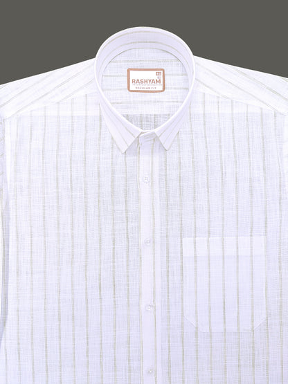 Premium Linen Cotton Bellariva Pistachio Olive Line On White Formal Shirt