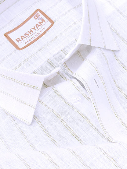 Premium Linen Cotton Bellariva Pistachio Olive Line On White Formal Shirt