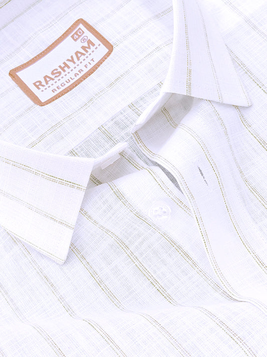 Premium Linen Cotton Bellariva Pistachio Olive Line On White Formal Shirt
