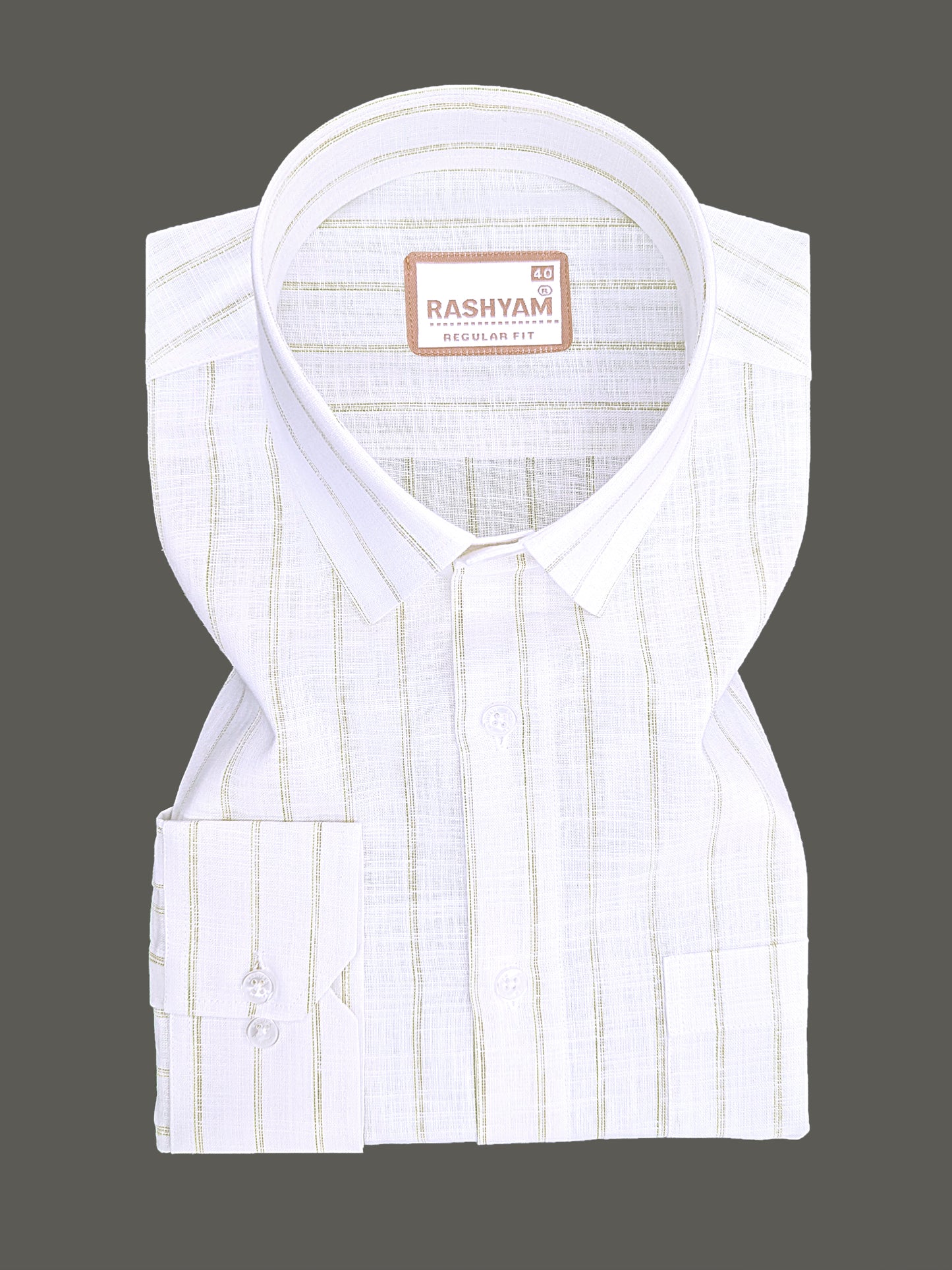 Premium Linen Cotton Bellariva Pistachio Olive Line On White Formal Shirt
