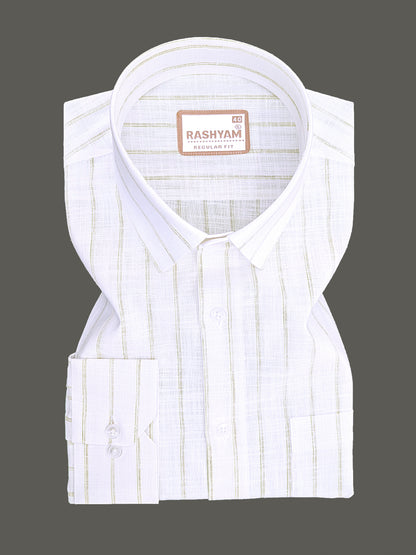 Premium Linen Cotton Bellariva Pistachio Olive Line On White Formal Shirt