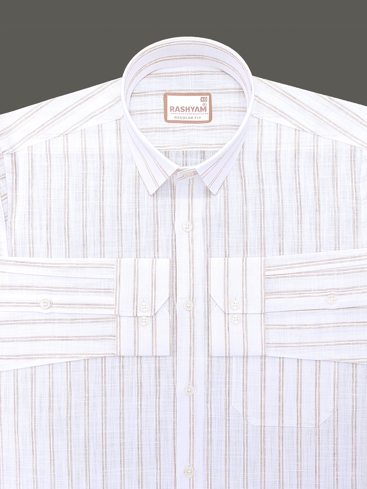Bellariva Premium Linen Cotton Brown With Yellow Stripe On White Formal Shirt