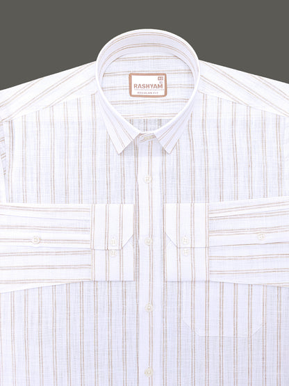 Bellariva Premium Linen Cotton Brown With Yellow Stripe On White Formal Shirt