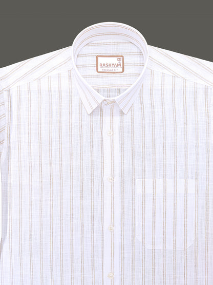 Bellariva Premium Linen Cotton Brown With Yellow Stripe On White Formal Shirt
