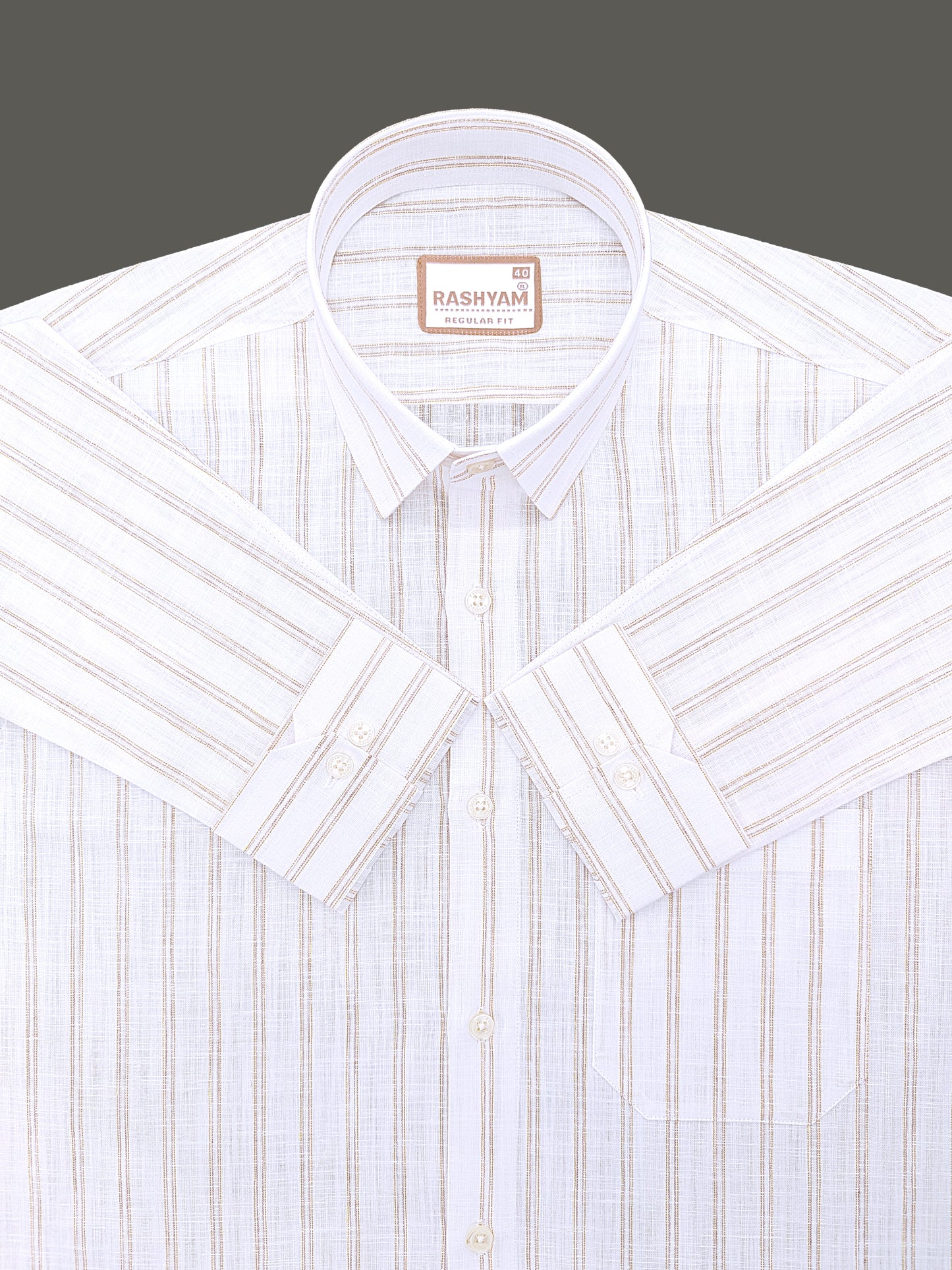 Bellariva Premium Linen Cotton Brown With Yellow Stripe On White Formal Shirt
