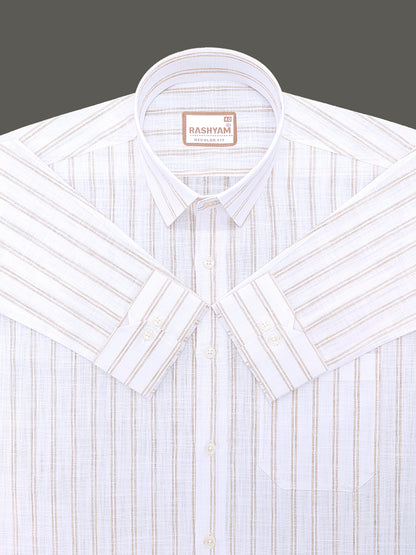 Bellariva Premium Linen Cotton Brown With Yellow Stripe On White Formal Shirt