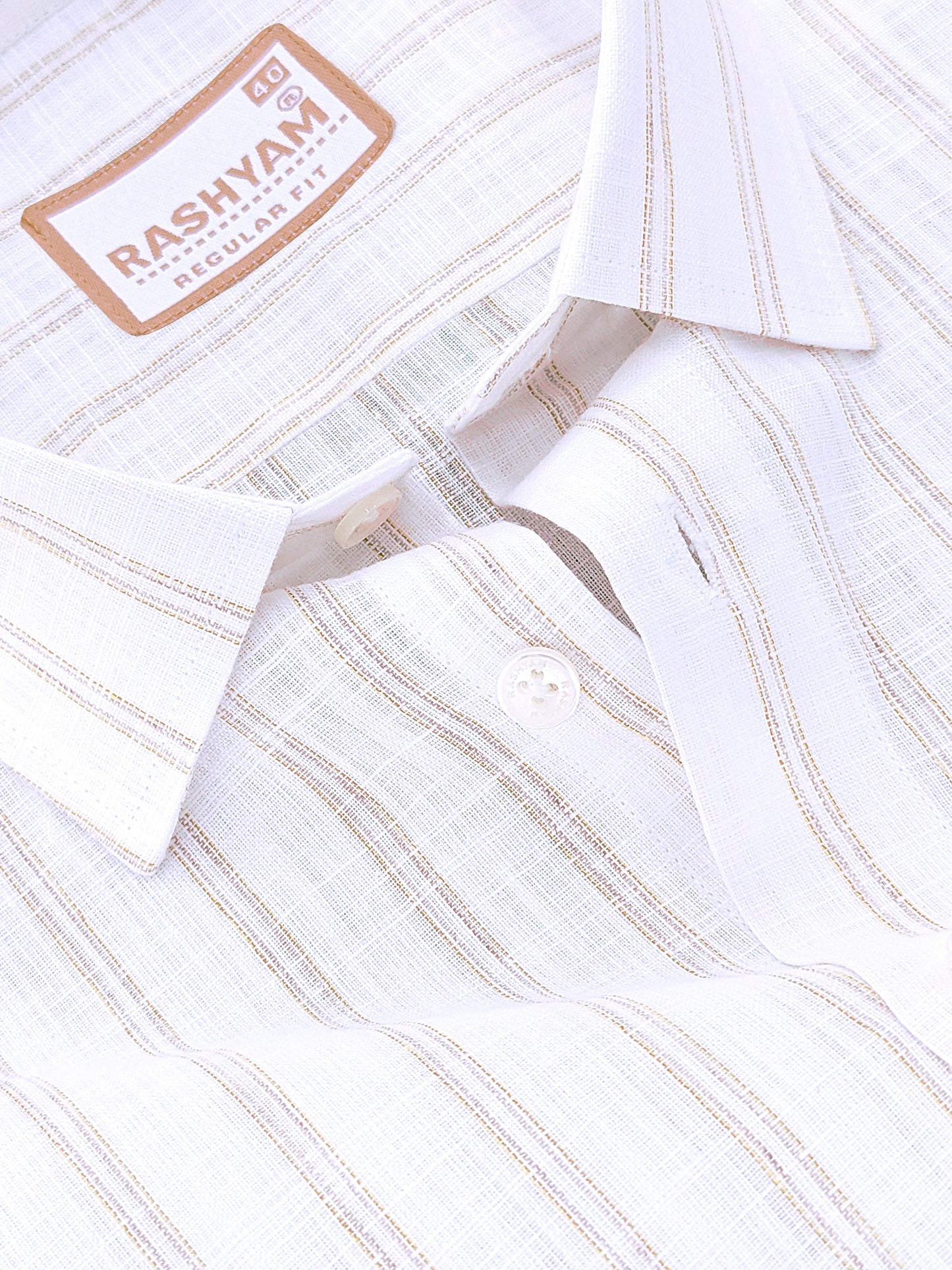 Bellariva Premium Linen Cotton Brown With Yellow Stripe On White Formal Shirt